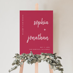 Modern Minimal Script Magenta Red Wedding Welcome Foam Board