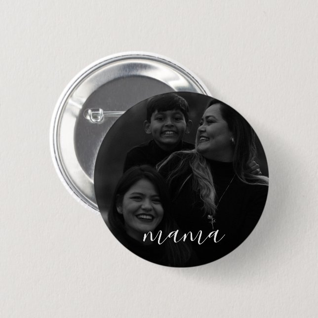 Modern Minimal Script Mama Photo Mother's Day Button (Front & Back)