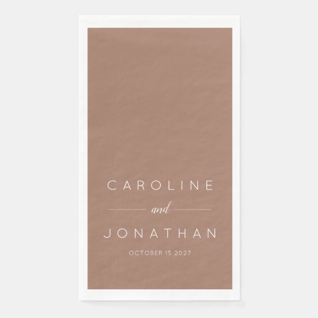 Modern Minimal Script Mocha Brown Custom Wedding Paper Guest Towels (Front)