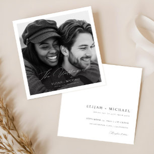 Modern Minimal Script Photo Budget Square Wedding Invitation
