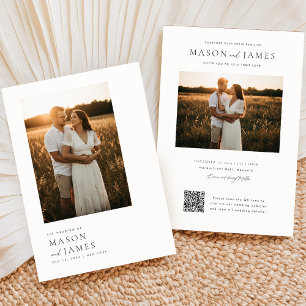 Modern Minimal Script QR Code Photo Budget Wedding Invitation