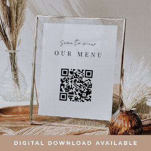 Modern Minimal Script QR Code Wedding Menu Poster