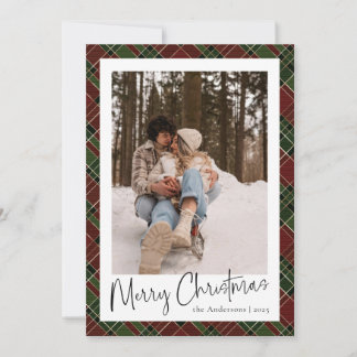Modern Minimal Script | Red Green Christmas Photo Holiday Card