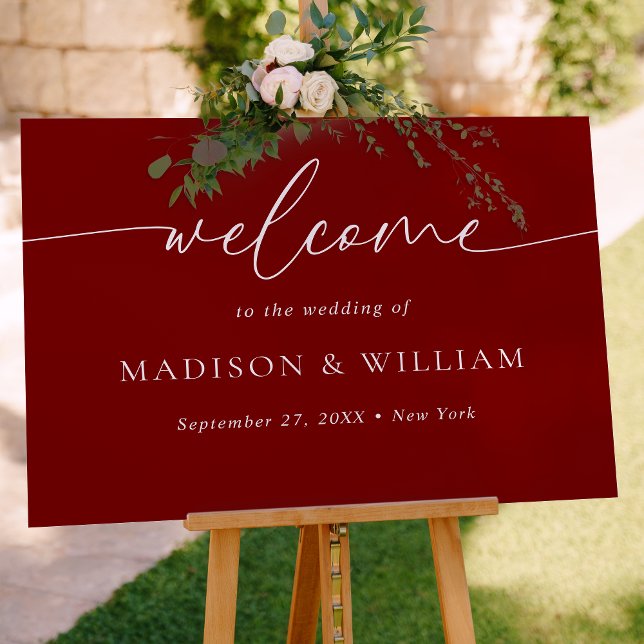 Modern Minimal Script Red Wedding Welcome Sign (Creator Uploaded)