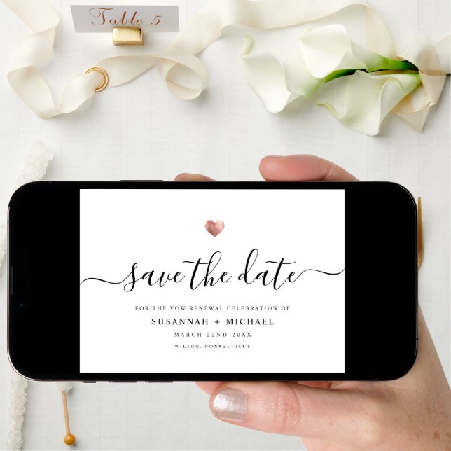 Modern Minimal Script Rose Gold Vow Renewal Save The Date (Front Digital)
