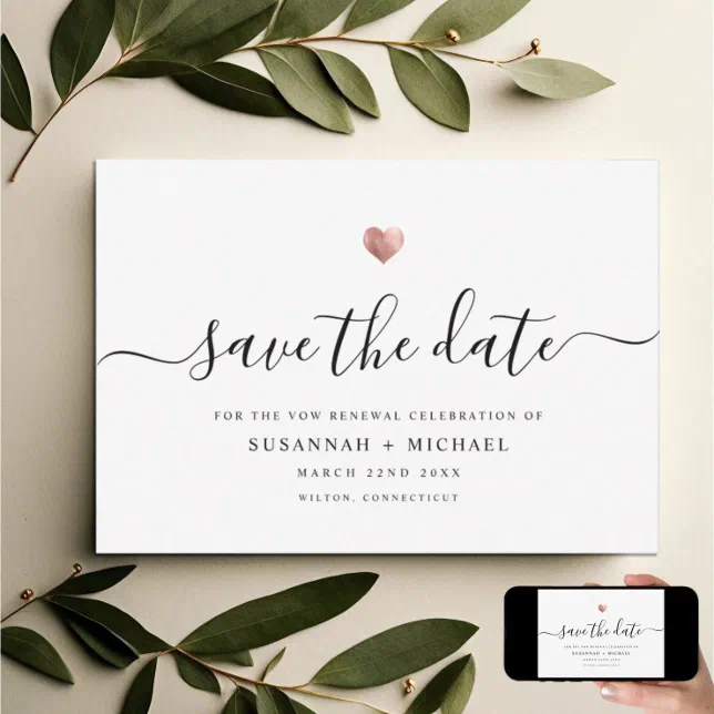 Modern Minimal Script Rose Gold Vow Renewal Save The Date 