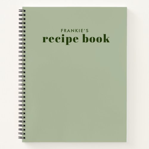 Modern Minimal Script Sage Green Cooking Recipe Notebook