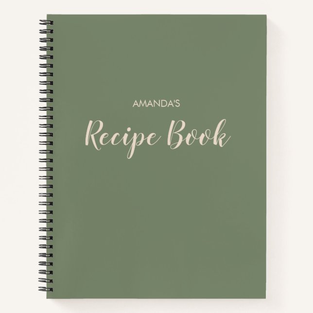 Modern Minimal Script Sage Green Cooking Recipe Notebook (Front)