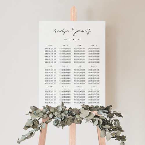 Modern Minimal Script Seating Chart Foam Board