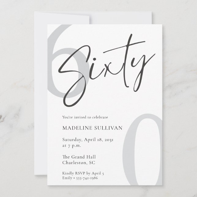 Modern Minimal Script Sixty 60th Birthday Party Invitation (Front)