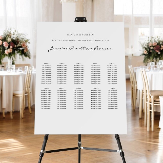Modern minimal script ten table seating chart  foam board (ten table wedding seating chart , minmal , simple wedding , script , editable )