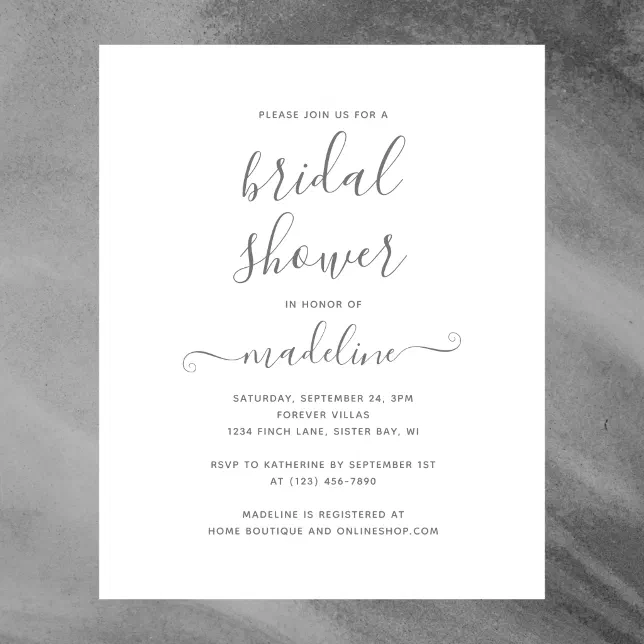 Modern Minimal Script Typography Bridal Shower Flyer | Zazzle