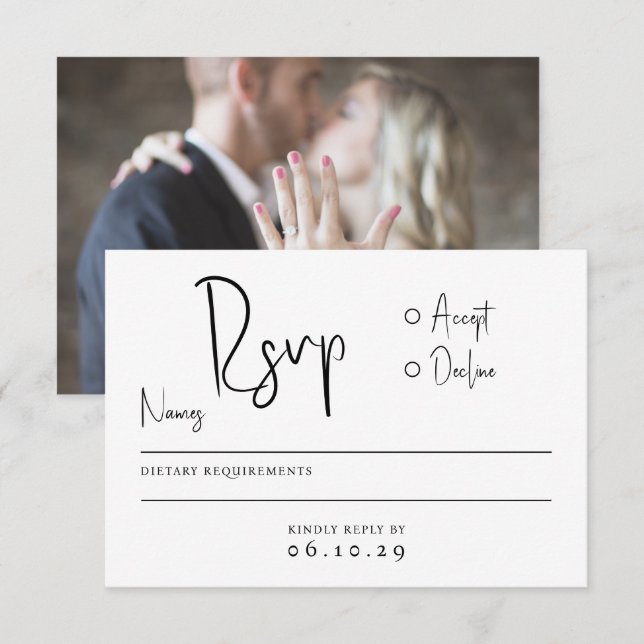 Modern Minimal Script Typography Photo Wedding RSVP Card (Front/Back)