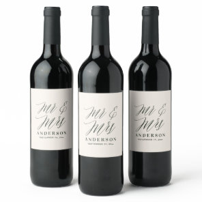 Modern minimal script typography wedding wine label