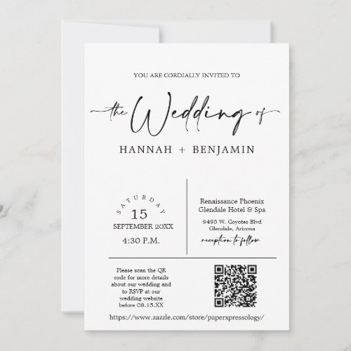 Modern Minimal Script Wedding Arch QR Code Photo Invitation