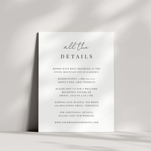 Modern Minimal Script Wedding Details Enclosure Card