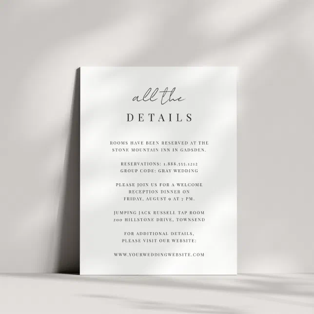 Modern Minimal Script Wedding Details Enclosure Card | Zazzle