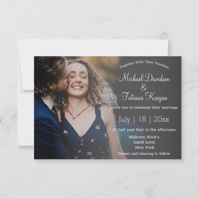 modern minimal script wedding faded photo  invitation (Front)