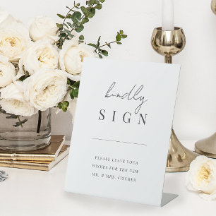 Modern Minimal Script Wedding Guestbook Pedestal Sign