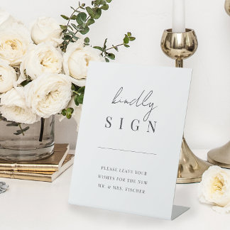 Modern Minimal Script Wedding Guestbook Pedestal Sign