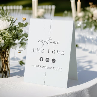 Modern Minimal Script Wedding Hashtag Table Tent