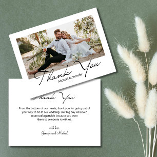 modern minimal script wedding photo thank you  note card