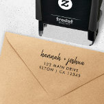 Modern Minimal Script Wedding Return Address Self-inking Stamp<br><div class="desc">Simple, stylish wedding RSVP return address stamp in a modern minimalist design style with an elegant natural script typography in classic black and white, with an informal handwriting style font. The text can easily be personalized for a unique one of a kind design for your special day. If you need...</div>