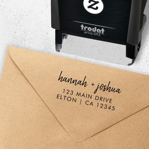 Modern Minimal Script Wedding Return Address Self_inking Stamp