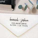 Modern Minimal Script Wedding Return Address Self-inking Stamp<br><div class="desc">Simple, stylish wedding RSVP return address stamp in a modern minimalist design style with an elegant natural script typography in classic black and white, with an informal handwriting style font. The text can easily be personalized for a unique one of a kind design for your special day. If you need...</div>