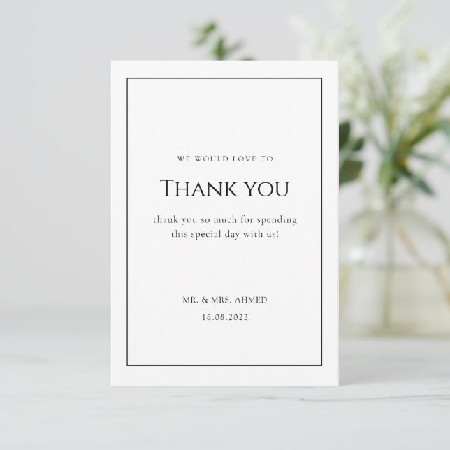 Modern Minimal Script White Frame Muslim Wedding Thank You Card (Standing Front)