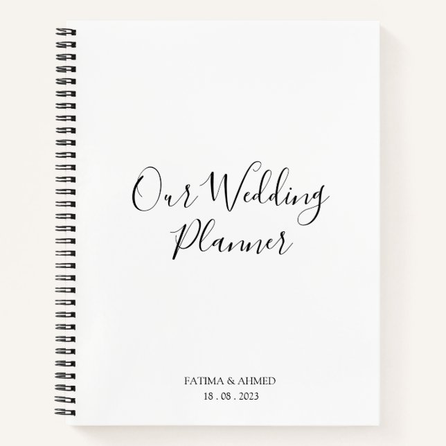 Modern Minimal Script White Muslim Wedding Planner Notebook (Front)