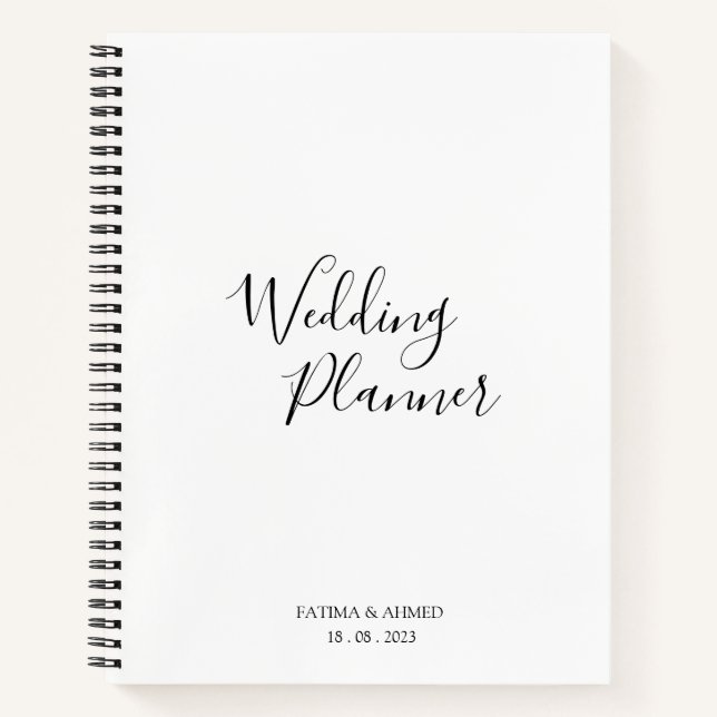 Modern Minimal Script White Muslim Wedding Planner Notebook (Front)
