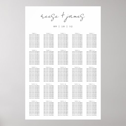 Modern Minimal Script XL Seating Chart Zazzle
