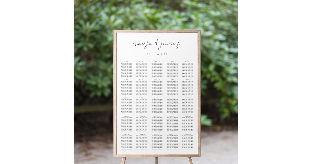 Modern Minimal Script XL Seating Chart Zazzle