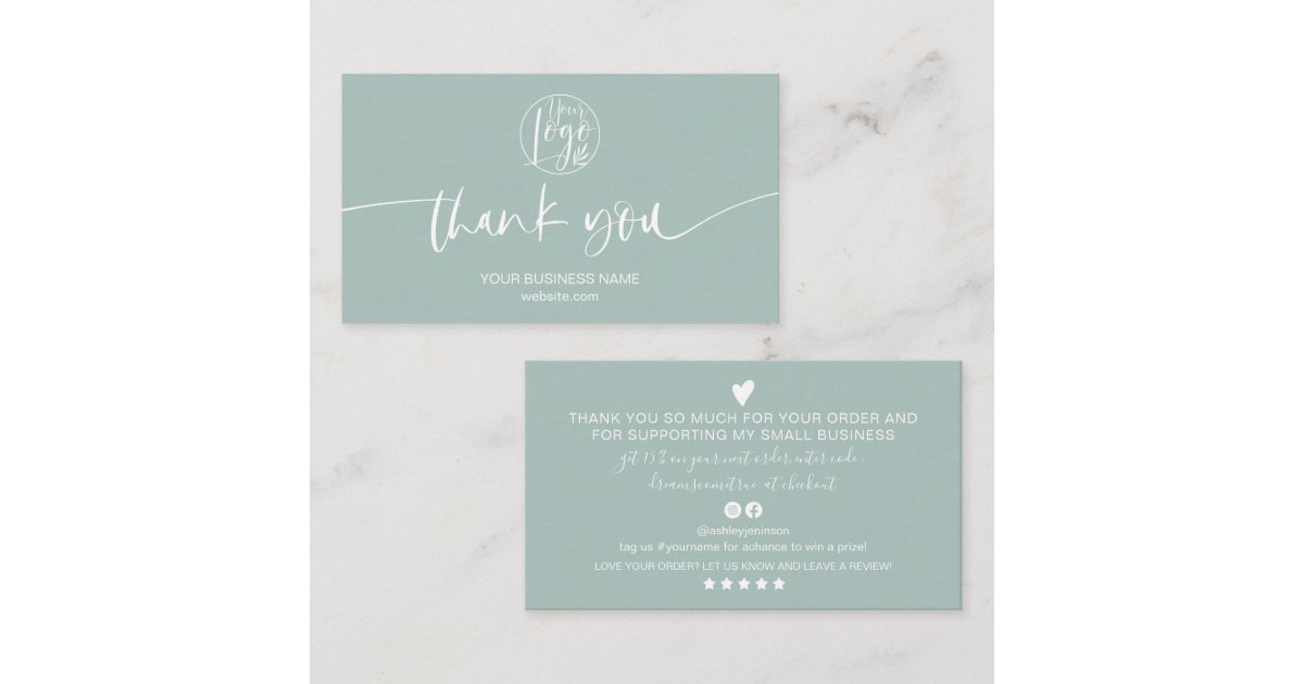 Modern minimal sea blue script order thank you business card | Zazzle