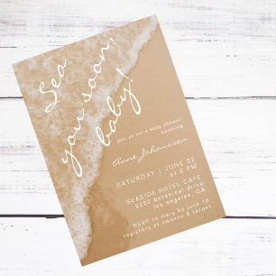 Modern Minimal Sea You Soon Sand Beach Baby Shower Invitation