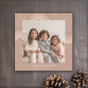 Modern Minimal Shades of Champagne Stripes Photo Holiday Card