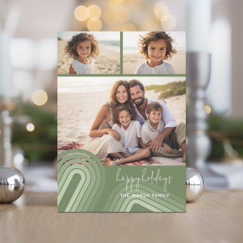 Modern Minimal Shades of Juniper Stripes _ Photo Holiday Card