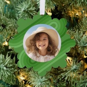 Modern Minimal Shades of Juniper Stripes - Photo Ornament Card