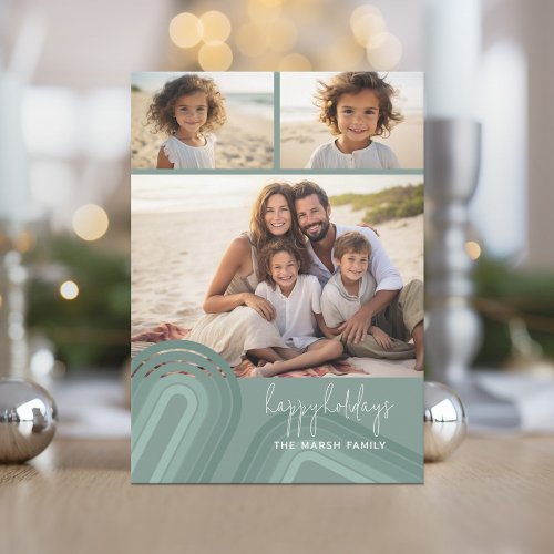 Modern Minimal Shades of pastel blue Stripes Holiday Card