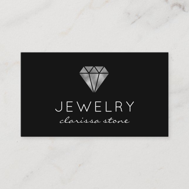 Modern minimal silver & black jewelry   business card (Front)