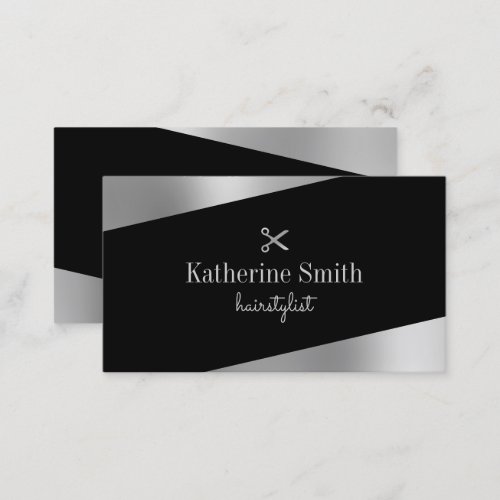 Modern minimal silver  black scissors hairstylist business card