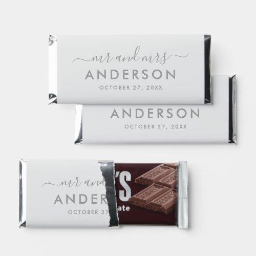 Modern Minimal Silver Gray Personalized Mr and Mrs Hershey Bar Favors