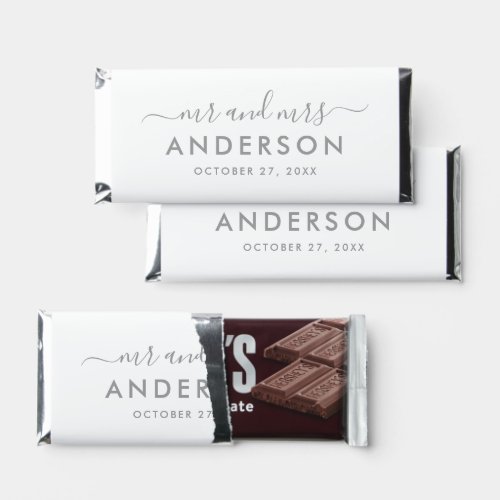 Modern Minimal Silver Personalized Mr and Mrs Hershey Bar Favors