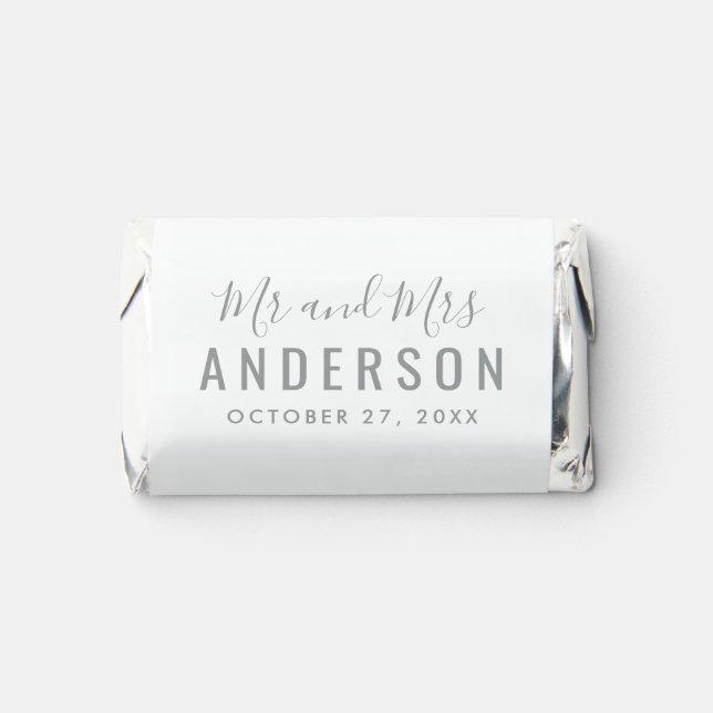 Modern Minimal Silver Personalized Mr and Mrs Hershey's Miniatures (Front)