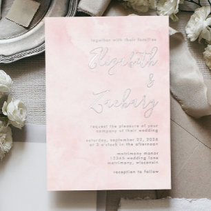 Modern Minimal Silver Script Blush Pink Wedding Foil Invitation