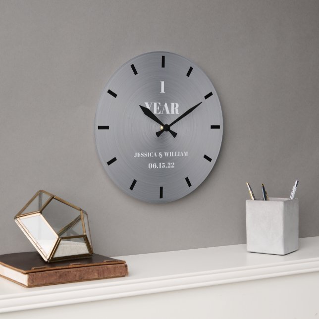 Modern Minimal Silver Wedding Anniversary Keepsake Large Clock (Office)