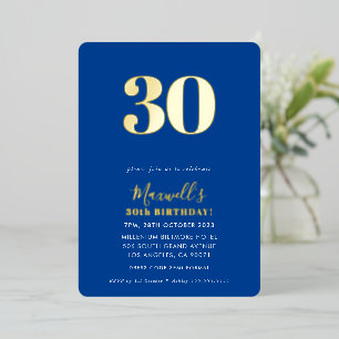 MODERN MINIMAL simple 30th birthday party blue Foil Invitation