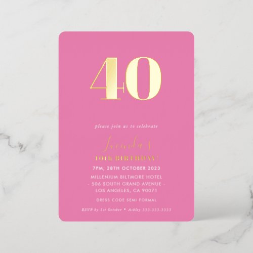 MODERN MINIMAL simple 30th birthday party pink Foil Invitation