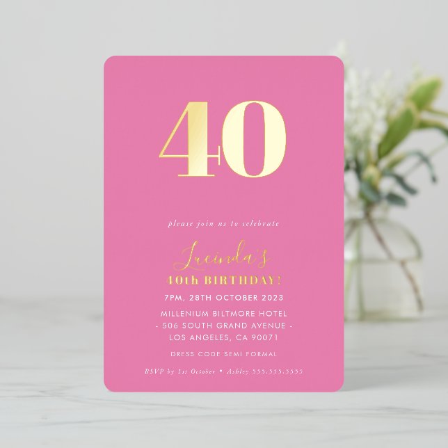 MODERN MINIMAL simple 30th birthday party pink Foil Invitation (Standing Front)